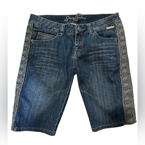 Sean John Blue Jean Shorts with Multicolor Embroidery on the Sides - Picture 1 of 7